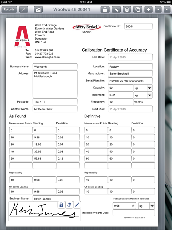 form weighing equipment scales calibration sample inspection company calibrate ipad uses below formconnections
