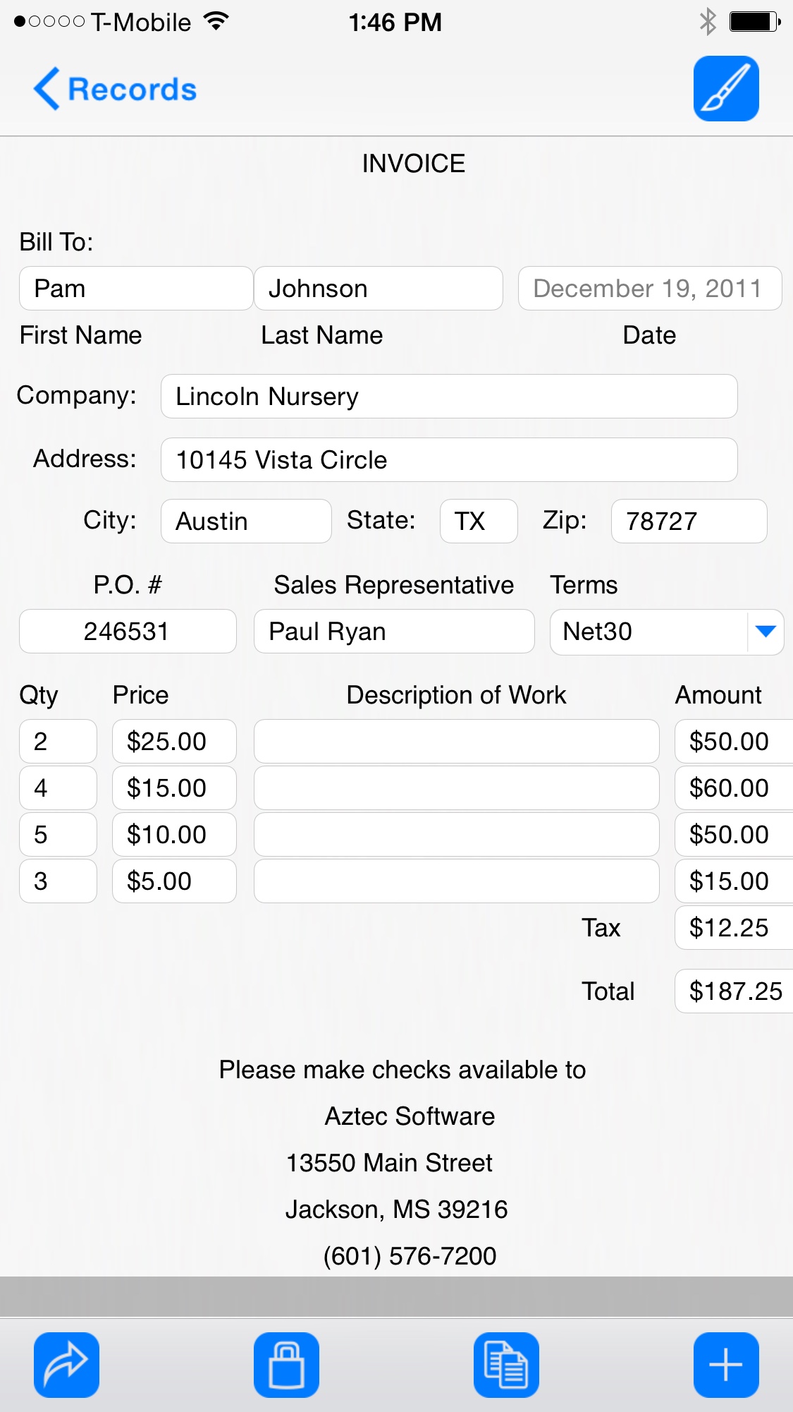 Using the iPhone to Generate an Invoice Form Connections